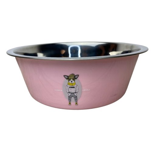 Bulldog mintás rózsaszín, rozsdamentes etető-itatótál kutyáknak